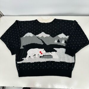 Vintage Nut Cracker Black & White Polar Bears Knit Sweater Sz 24W